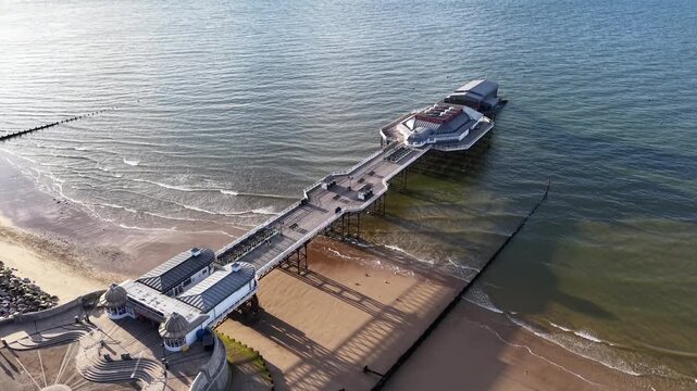 Aerial view of Cromer Pier in Cromer town, Norfolk, United Kingdom