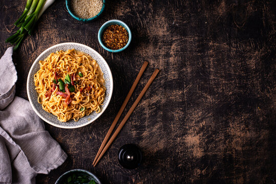 Korean trendy spicy carbonara ramen