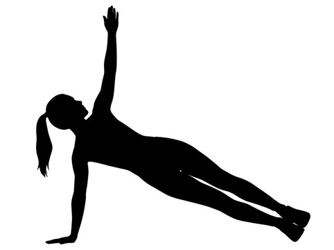 Silhouette of a woman performing a side plank exercise
