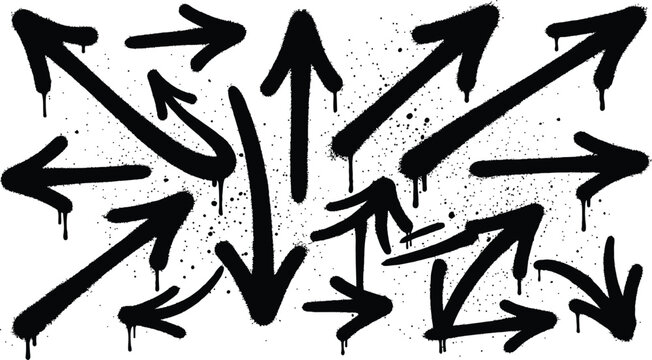 Black graffiti arrows on white background
