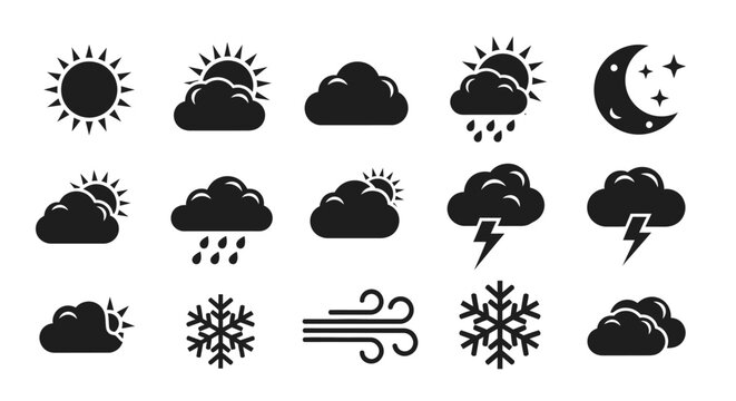 Weather icons set with sun clouds rain snow
