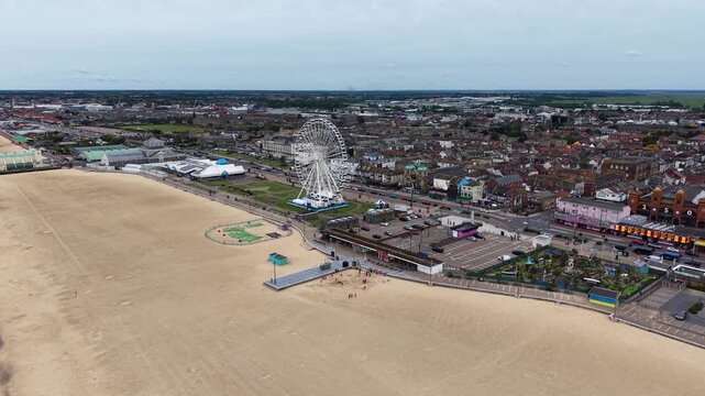 Drone shot of Great Yarmouth coastal holiday town, Norfolk, United Kingdom