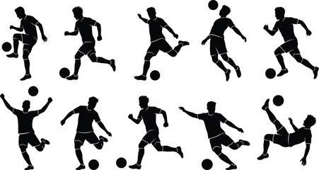 Black silhouettes of soccer players in various actions © SHOFIQUL