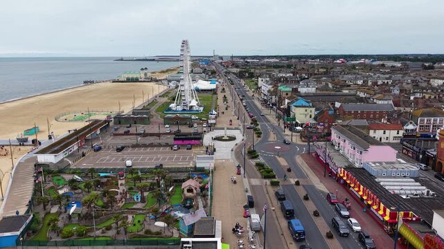 Drone view of Great Yarmouth town and seafront, Norfolk, United Kingdom