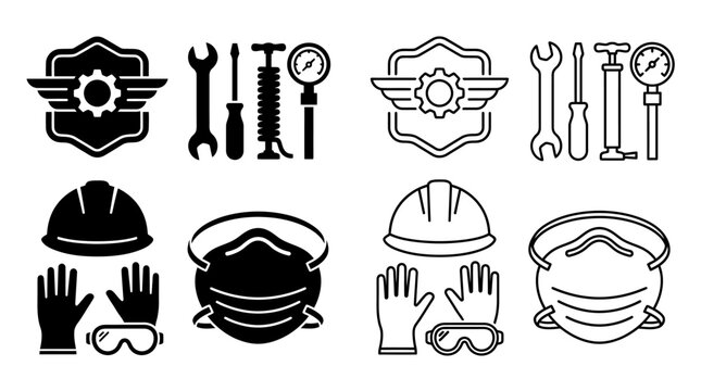 Ac Maintenance Tools Safety Equipment Line Icons On White Background