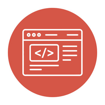 Webpage browser window with code symbol on screen interface