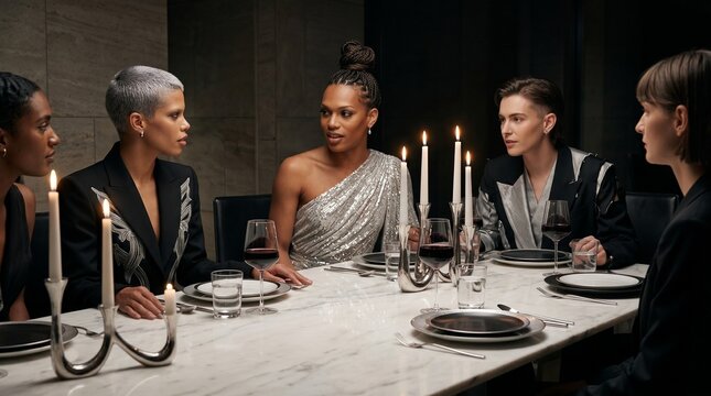 Women in Business Meeting at Formal Dinner Table