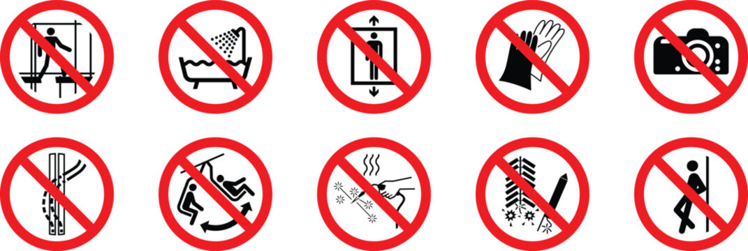 Prohibited activities vector icons set