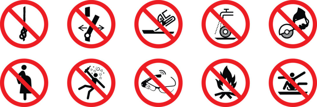 Prohibited activities warning icons set