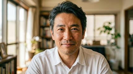 Obraz premium Portrait of a middle-aged Asian man smiling at the camera.
