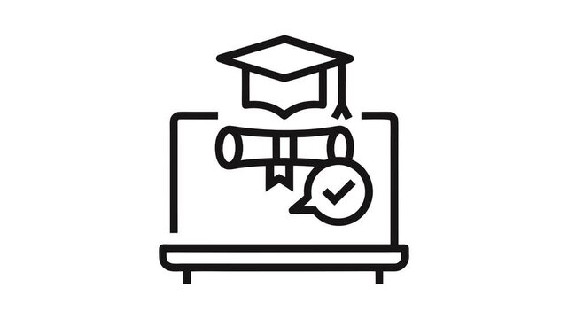 Outline Education Certificate and Graduation Cap Animation, Alpha Channel

