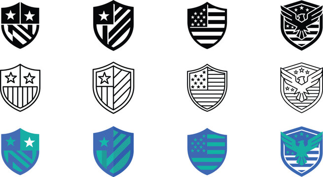 American shield logos with eagle and star designs