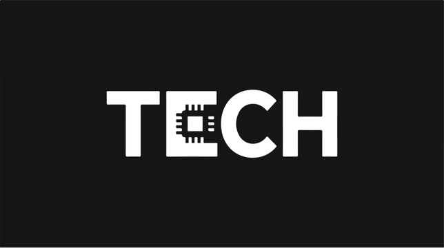 Minimalist tech word logo design with a central microchip icon.