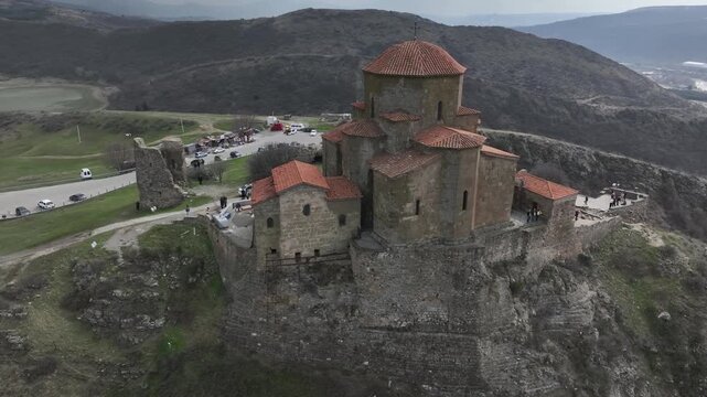 Aerial view of jvari monastery in mtskheta, georgia