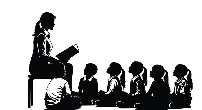Teacher Reading To Children Silhouette kids students