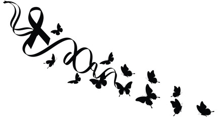 Ribbon with butterflies black silhouette awareness butterfly © Rita