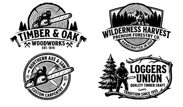 Premium Woodworking Chainsaw Logo Templates with Forestry Vector Elements