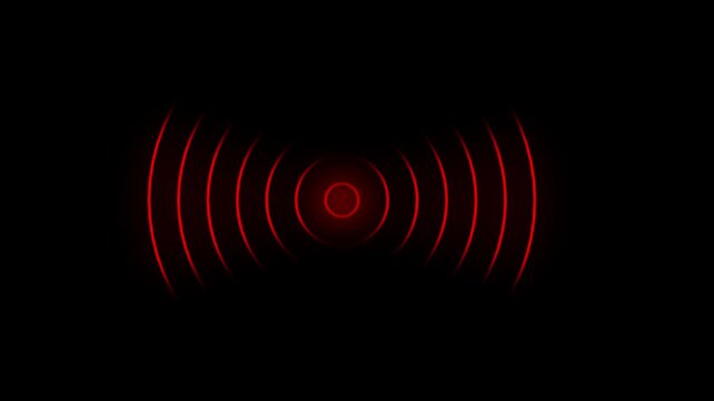 4kConcentric cyan glowing circles emanating outwards from a central point against a deep black background representing sound waves or a signal pulse