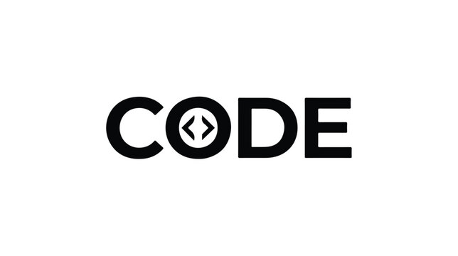 Minimalist typography logo design featuring the word code with programming bracket symbols.