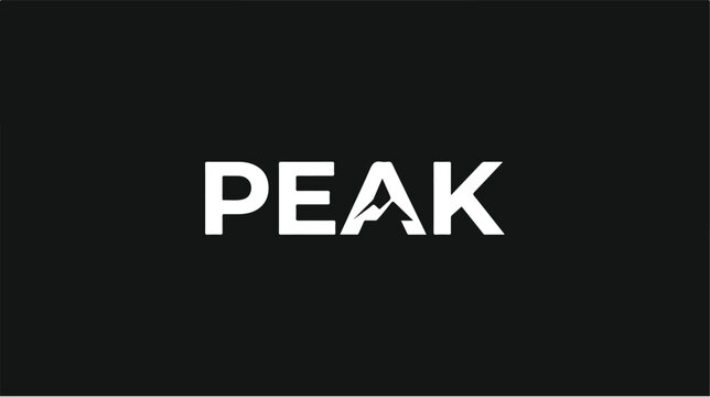 Minimalist typography logo design featuring the word PEAK with a mountain shape integrated into the letter A.