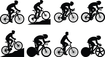 Obraz premium Cyclist Silhouette Set with Road Racing Mountain Biking and Time Trial Cycling Positions