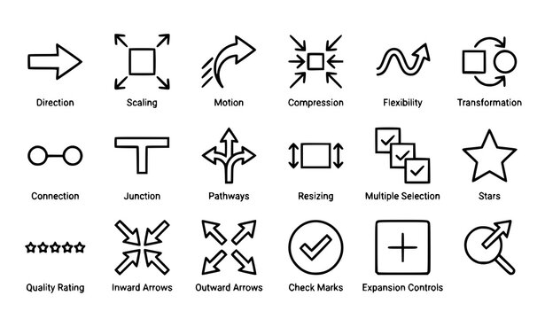 Direction Scaling Motion and Transform Outline Icons Set for UI UX Navigation and Interface Design