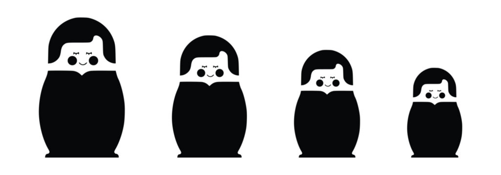 Cute Russian Matryoshka Dolls Set Vector Illustration - Traditional Nesting Doll Silhouette Collection Icon