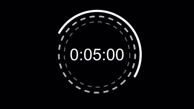 10 second countdown timer sequence with white and gray number text glowing from 10 to 0 with interesting circle elements. Circle countdown timer 10 sec on black background 4K UHD