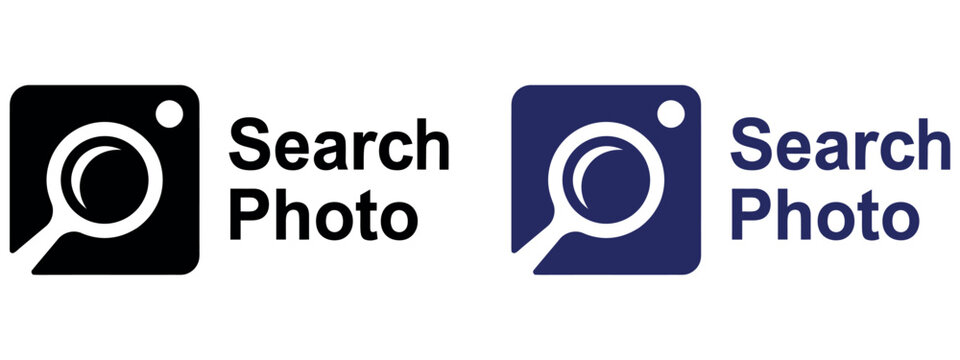 Minimalist search photo icon set with magnifying glass and camera lens design for web interface.