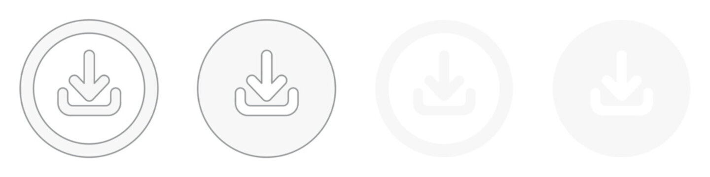 Download icon white clipart with import arrow down symbol modern outline circle for application website button on transparent background