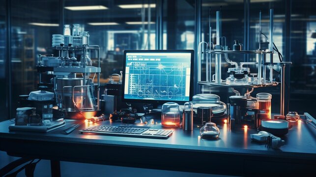 A photo of a lab bench with digital gadgets.