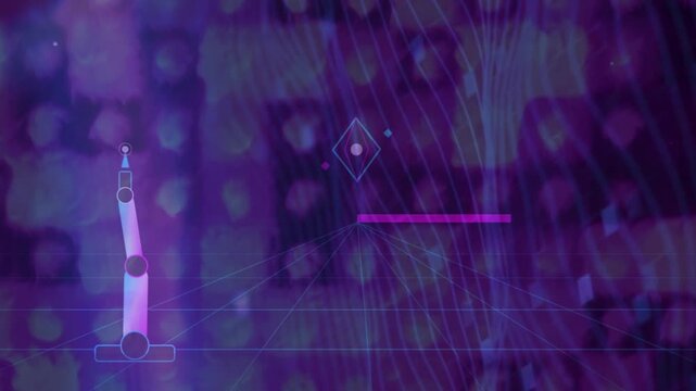 Robotic arm automation concept with abstract digital neon grid background