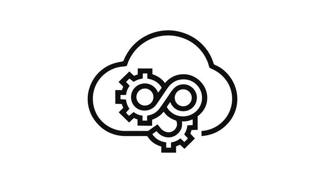 Cloud Automation Outline Animation with Gear and Process Icons, Alpha Channel
