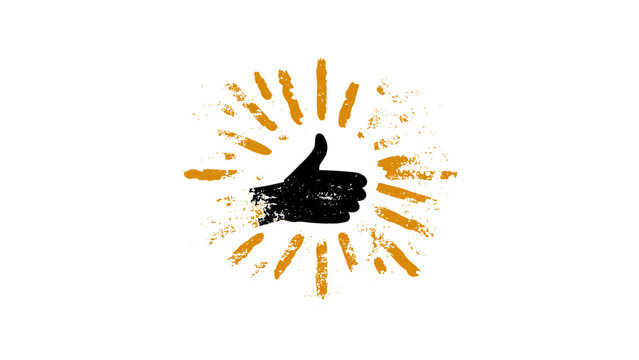 Grunge thumbs up icon with sunburst rays isolated vector illustration