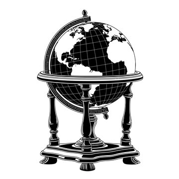 Black and white illustration globe model.