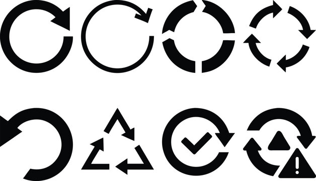 Refresh and cycle repeat process black icon collection