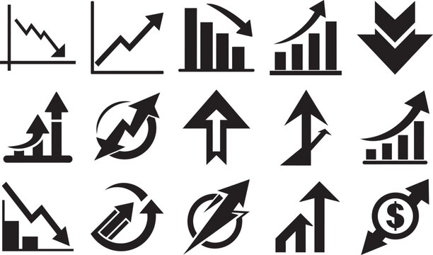 Business growth charts set financial analysis UI design icon