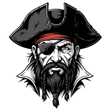 Pirate Man Face with Braided Beard.