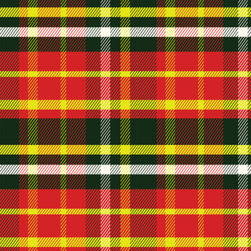Classic red yellow green plaid tartan seamless pattern background, Scottish check textile fabric design 