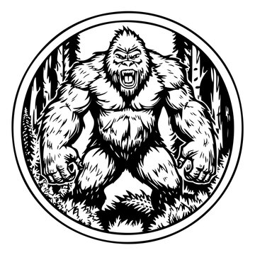 A large hairy monster standing in a forest isolated on white background
