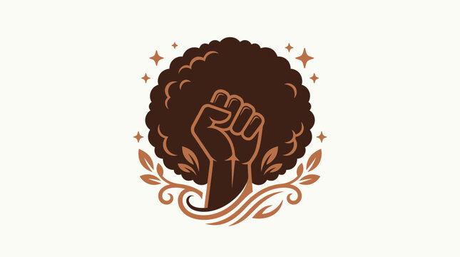 Vector Illustration of Women Empowerment for July 25 International Day of Women of African Descent, featuring a raised fist with afro hair and floral elements for strength and pride.