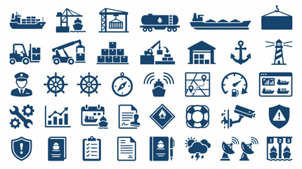 Shipment and maritime vessel management vector icon set. © GearUp