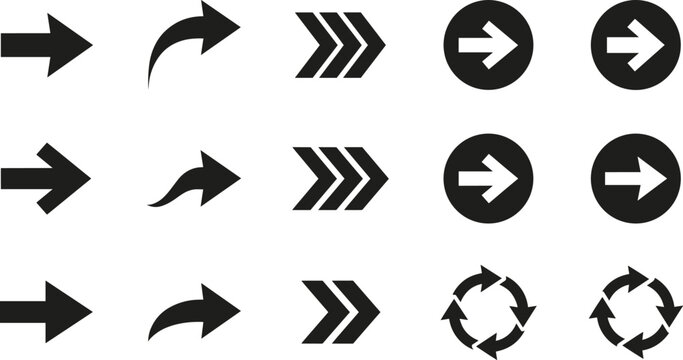 Modern arrow icons set with different styles and directions