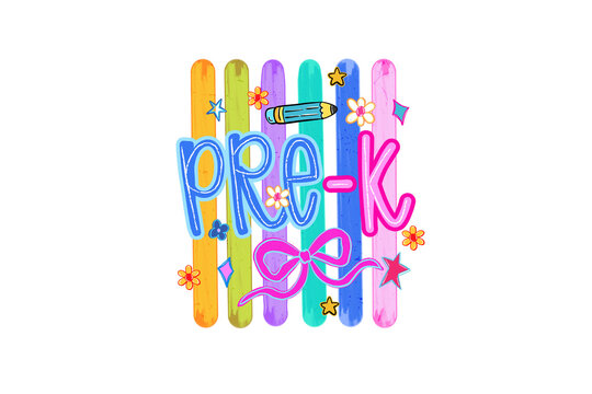  Pre K Back to School Colorful Coquette Sublimation Design