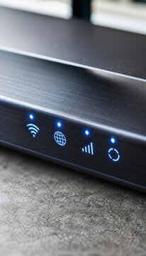 Close-up of illuminated wi-fi router control panel design