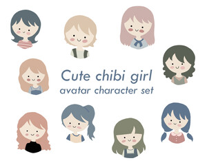 Obraz premium Cute chibi girl avatar character set vector illustration