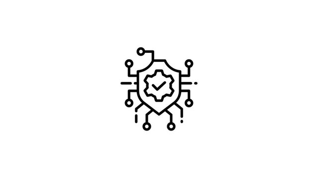 Data security shield icon animation on white background protection