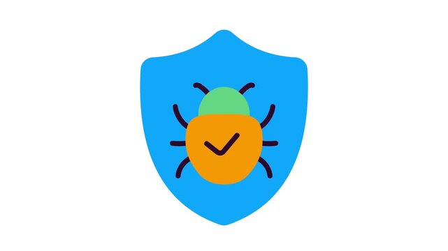 Computer virus protection shield icon animation against cyber threats