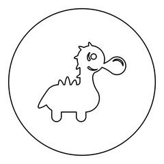 Fototapeta premium Bubble gum blowing cute dinosaur icon in circle round black color vector illustration image outline contour line thin style