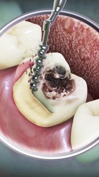 Tooth crown installation after removing the cavity.	
